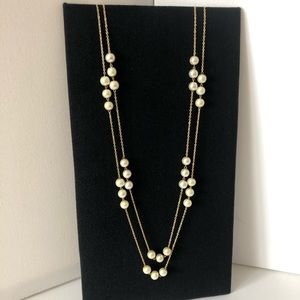 Designer inspired long double pearls necklace.